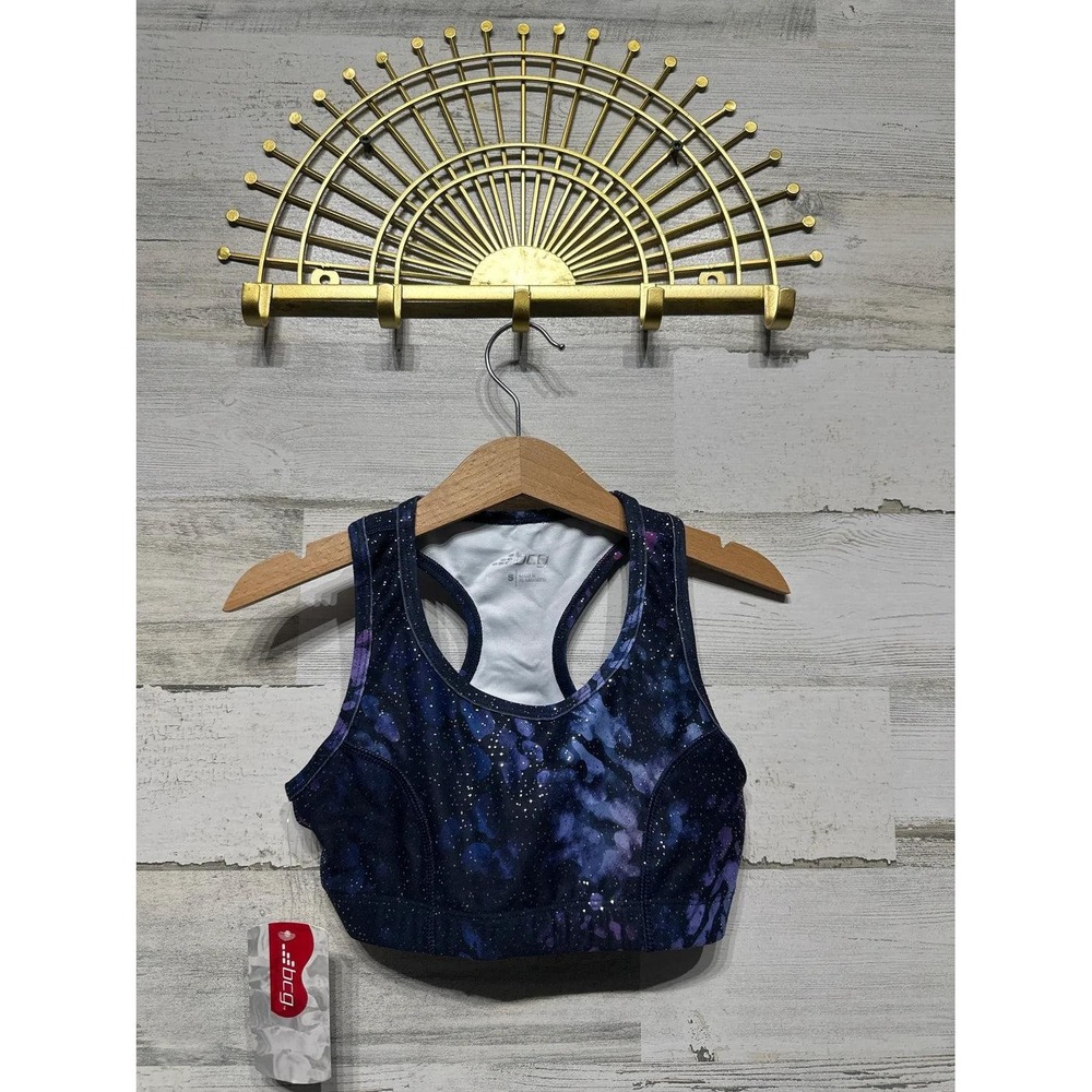 BCG‎ Sports Bra Girls S Purple Colorful Cheetah Galaxy Racerback NWT